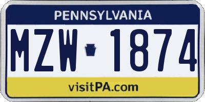 PA license plate MZW1874