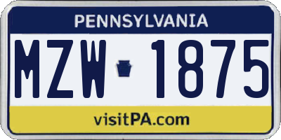 PA license plate MZW1875