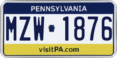 PA license plate MZW1876