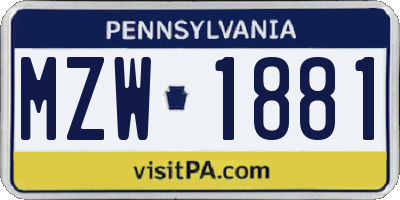 PA license plate MZW1881