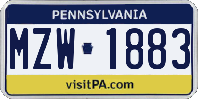 PA license plate MZW1883