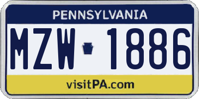 PA license plate MZW1886