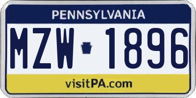 PA license plate MZW1896