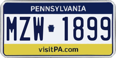 PA license plate MZW1899