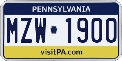 PA license plate MZW1900