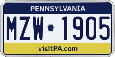 PA license plate MZW1905