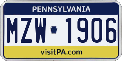 PA license plate MZW1906