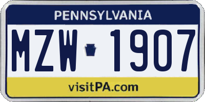PA license plate MZW1907