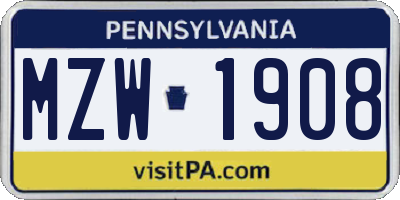 PA license plate MZW1908