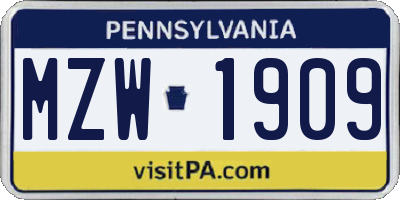 PA license plate MZW1909