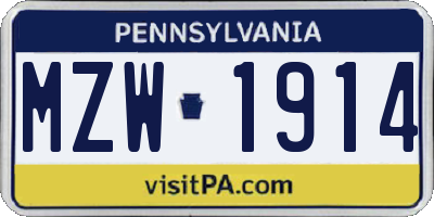 PA license plate MZW1914