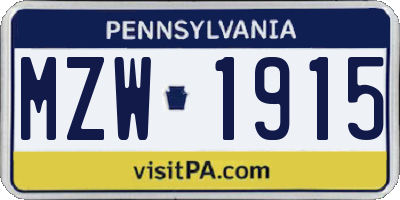 PA license plate MZW1915