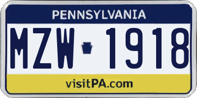 PA license plate MZW1918
