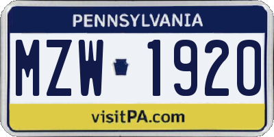 PA license plate MZW1920