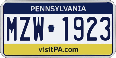 PA license plate MZW1923
