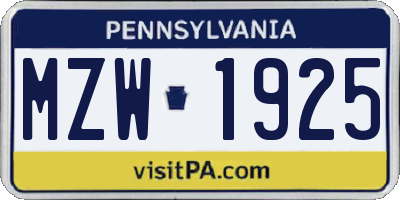 PA license plate MZW1925