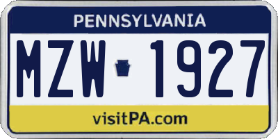 PA license plate MZW1927