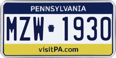 PA license plate MZW1930