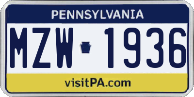 PA license plate MZW1936