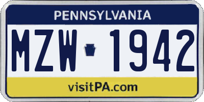 PA license plate MZW1942