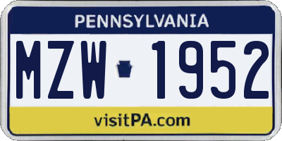 PA license plate MZW1952