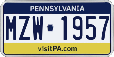 PA license plate MZW1957