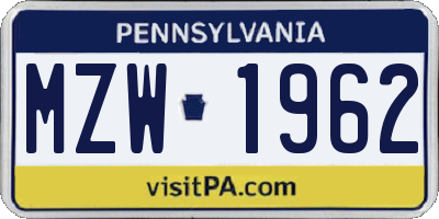 PA license plate MZW1962