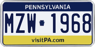 PA license plate MZW1968