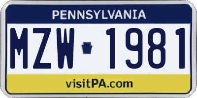 PA license plate MZW1981