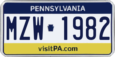 PA license plate MZW1982