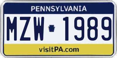 PA license plate MZW1989