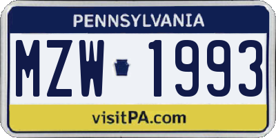 PA license plate MZW1993