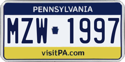 PA license plate MZW1997