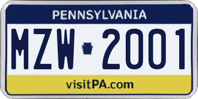 PA license plate MZW2001