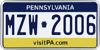 PA license plate MZW2006