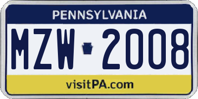 PA license plate MZW2008