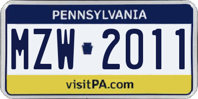 PA license plate MZW2011