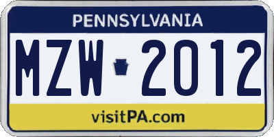 PA license plate MZW2012