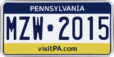 PA license plate MZW2015