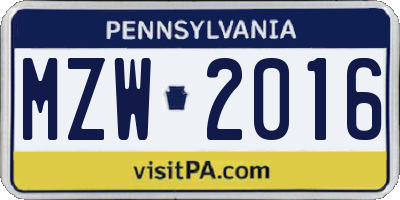PA license plate MZW2016