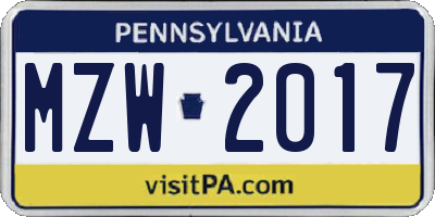 PA license plate MZW2017