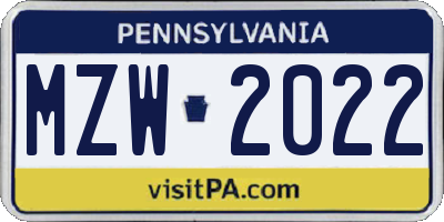 PA license plate MZW2022