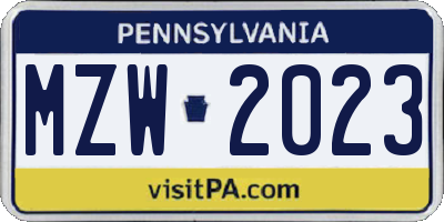 PA license plate MZW2023