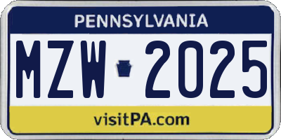 PA license plate MZW2025