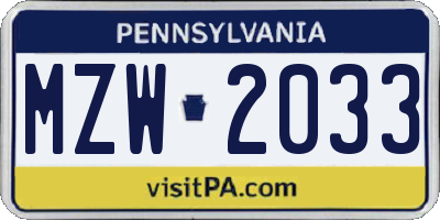 PA license plate MZW2033