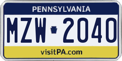 PA license plate MZW2040