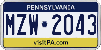 PA license plate MZW2043