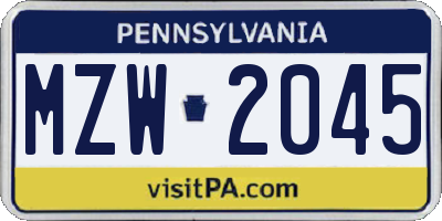 PA license plate MZW2045
