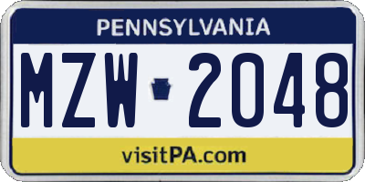 PA license plate MZW2048