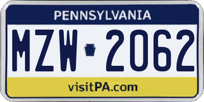 PA license plate MZW2062